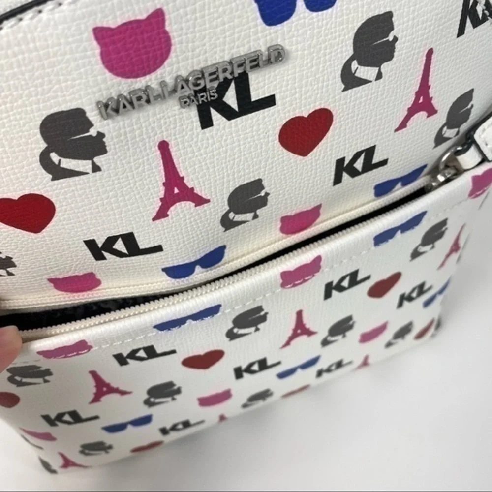 Karl Lagerfeld Backpack Bag Paris Maybelle  White Signature Eiffel Tower Print